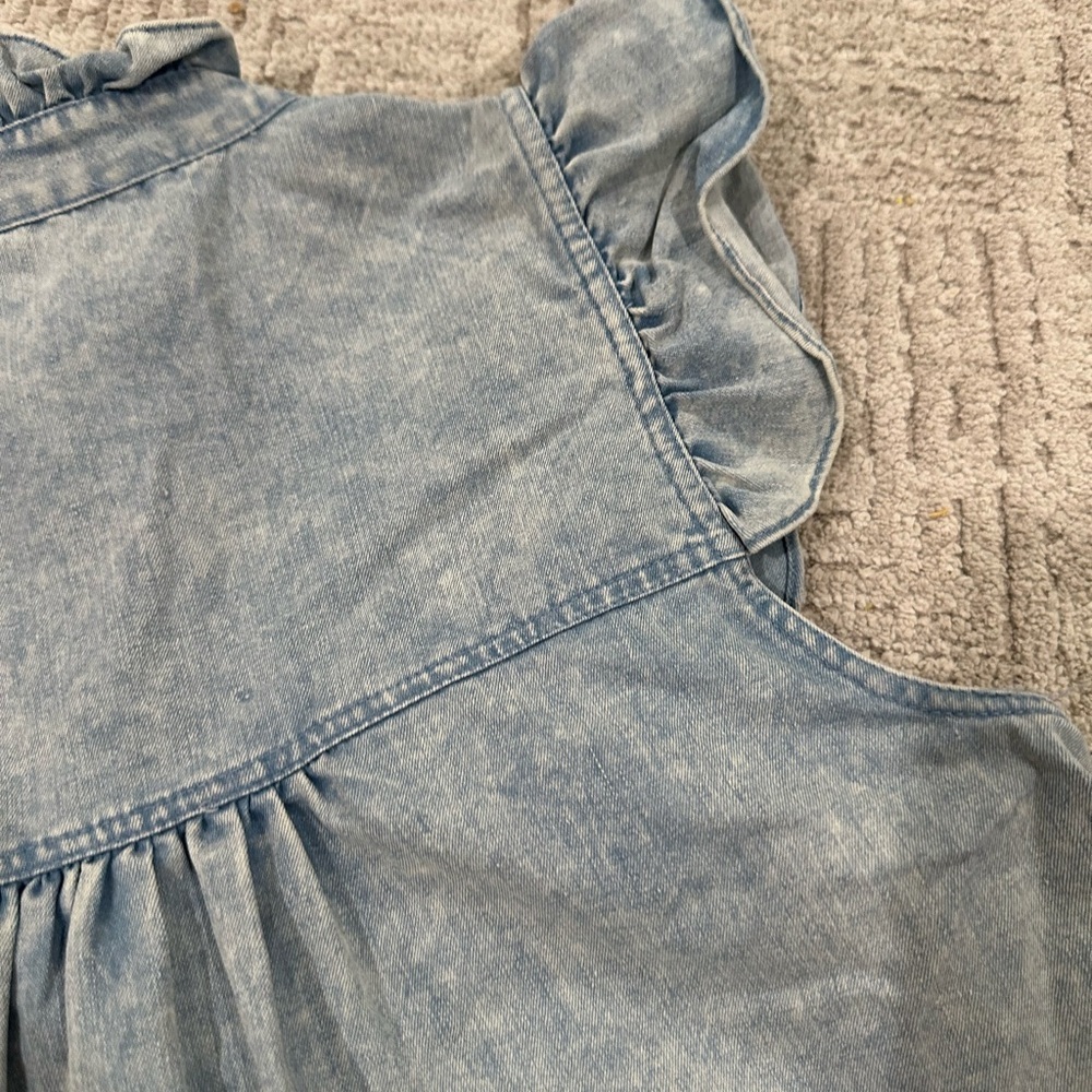 Entro Denim Blue Ruffle Button-Down Dress Fits like a 6 - Picture 10 of 13